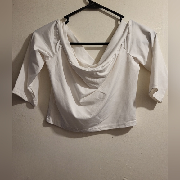 Tops - Elegant White Drape Neck Top (Run Small)